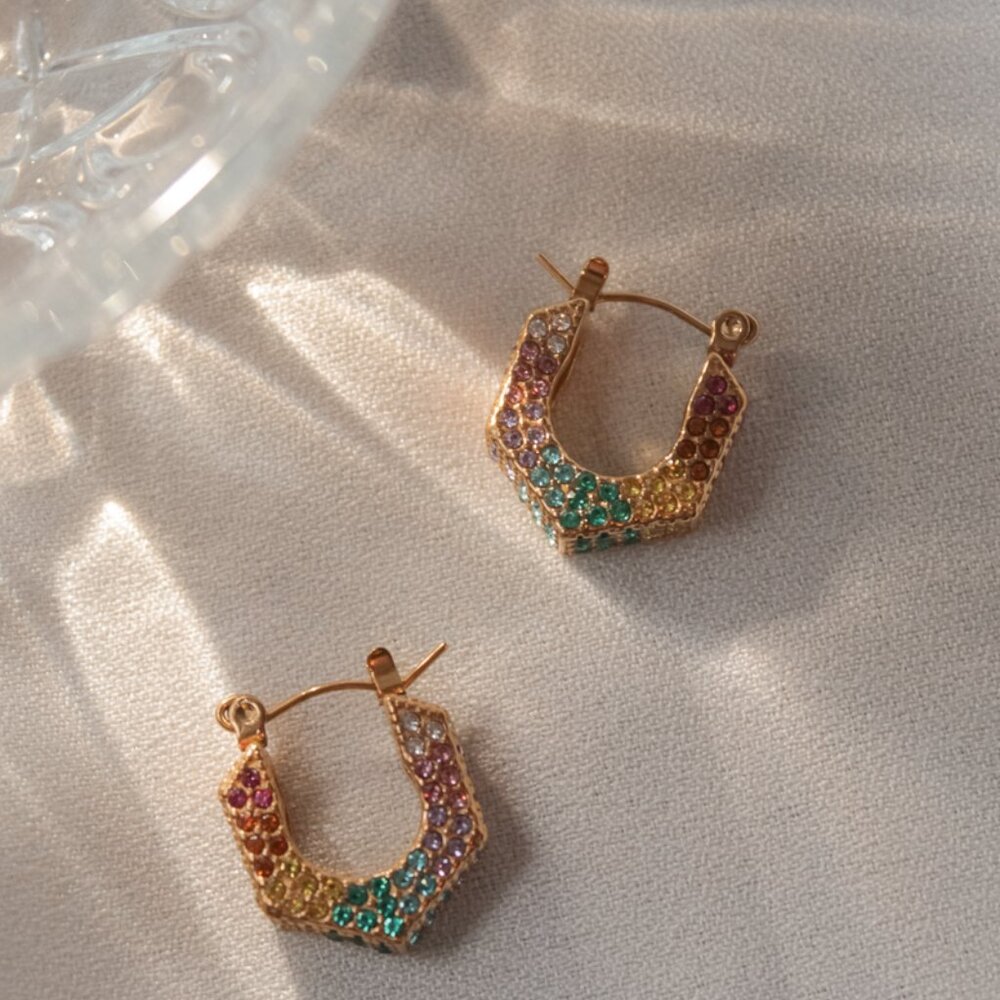 Raimbow Asymmetric Pave Hoops